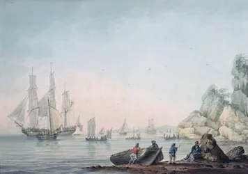 Marine View, with boat and figures on a shore